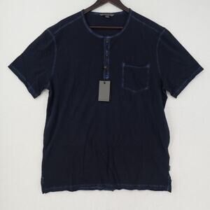 NEW John Varvatos Rex  Men's Large Short Sleeve Henley Wash Blue